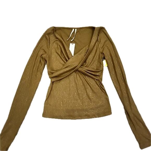 ANTHROPOLOGIE Green/Gold Twist-Front Shimmer Top Size Small NWT - Picture 8 of 16